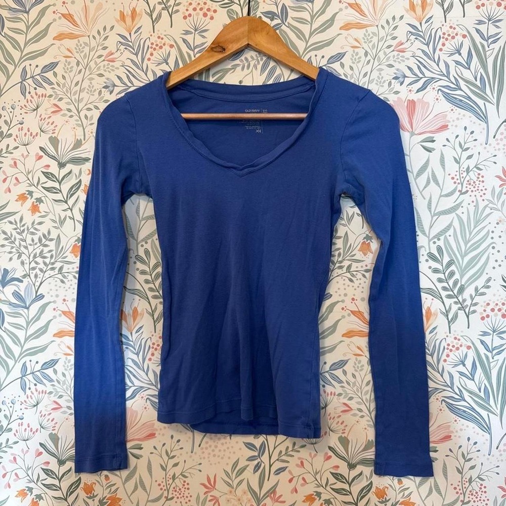 Old Navy Blue Long Sleeve V-Neck Top Fitted